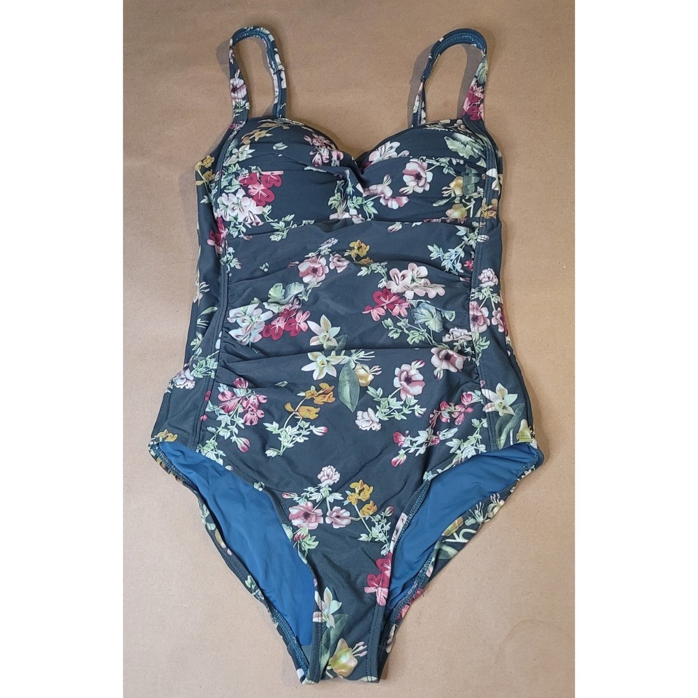 Nip Tuck‎ Swim One Piece Swimsuit Size 6 Blue Floral Nylon Spandex
